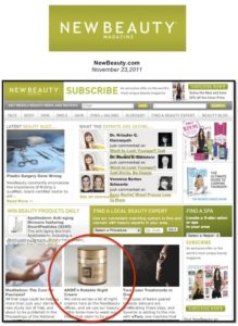 Dr. Ambe’s Skincare Products, Ambe Masque and Vitamin Veil and Ambe Notable Night Cream, Featured in New Beauty Magazine
